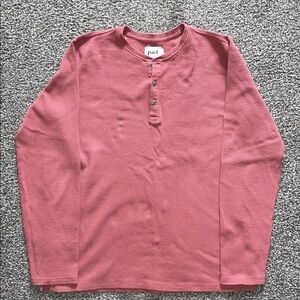 PACT Men's Maroon Long Sleeve Henley Waffle Knit Organic Cotton Size Large